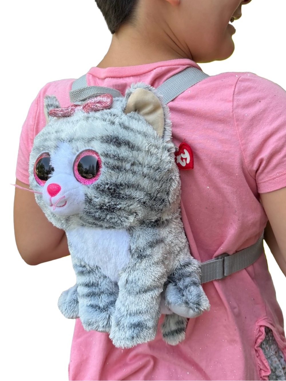 Ty Gray and Pink Plush Kitty Backpack